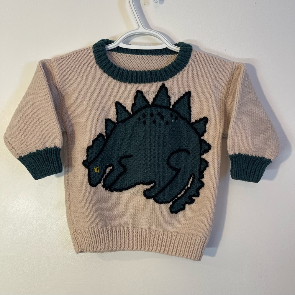 Child's Hand-Knitted Stegosaurus Dinosaur Shirt / Sweater 4T/5T